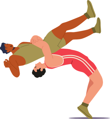 Luchador profesional derrotando al jugador.  Ilustración