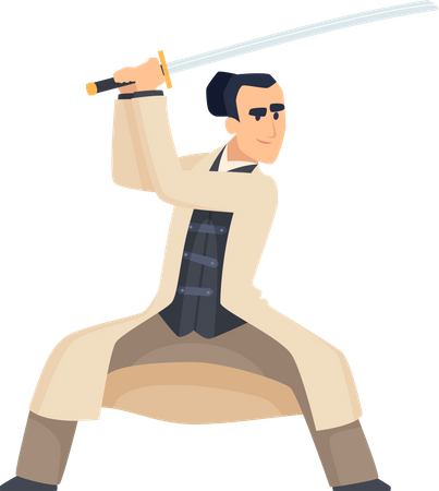 Luchador samurai con espada  Ilustración