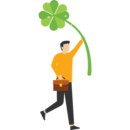 Lucky businesswoman holding lucky clover leaf  Illustration