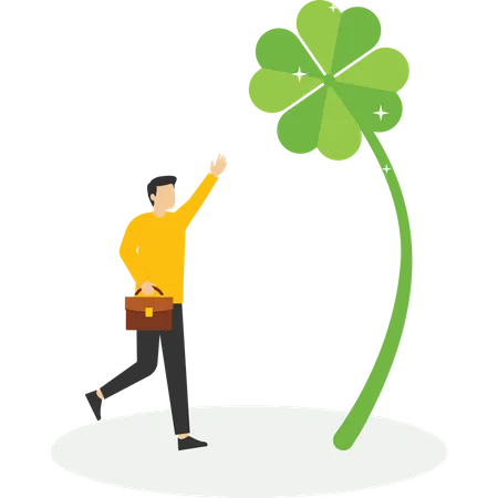 Luck For Success Blessing For Job Opportunity Luck Or Opportunity Luck Or Happiness Concept Lucky Businesswoman Holding Lucky Clover Leaf Illustration