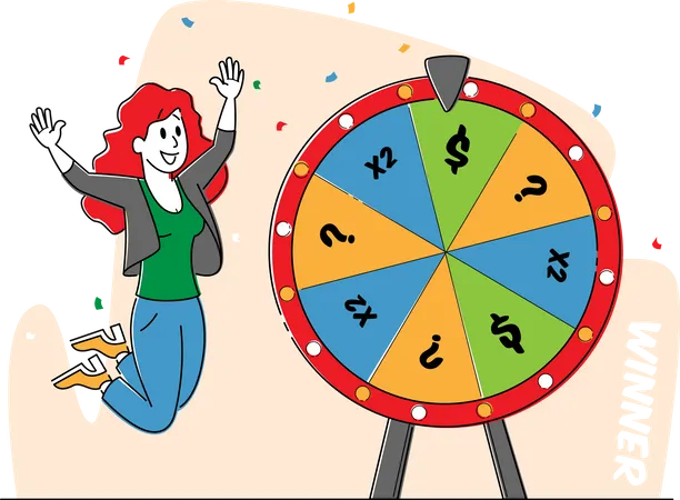 Lucky Woman Win Jackpot  Illustration