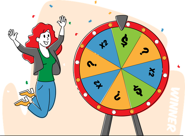Lucky Woman Win Jackpot  Illustration