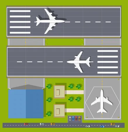 Flughafen aus der Vogelperspektive  Illustration