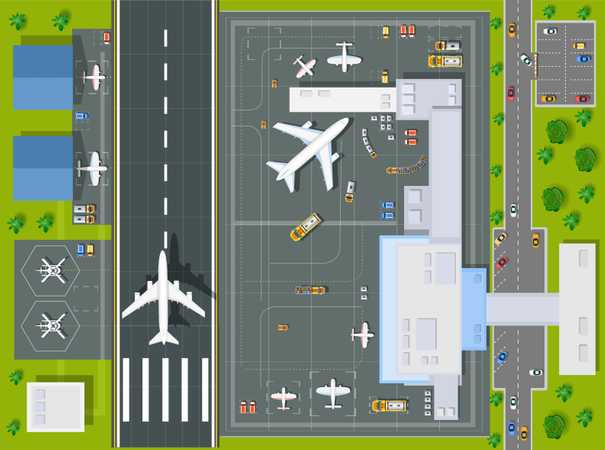 Flughafen aus der Vogelperspektive  Illustration