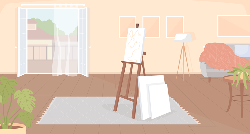 Lugar aconchegante em casa para pintura em cavalete  Ilustração