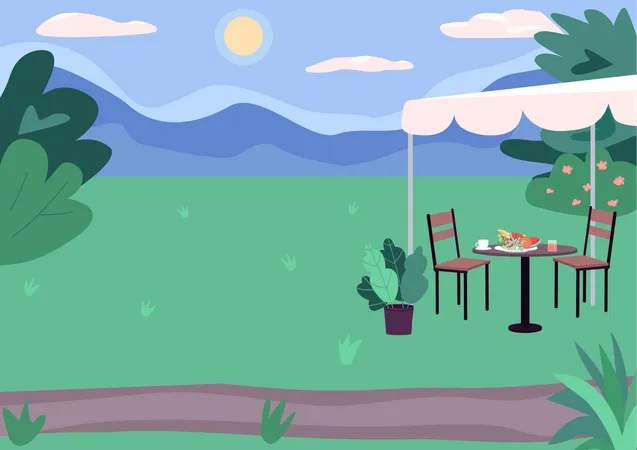 Lugar de picnic al aire libre  Ilustración