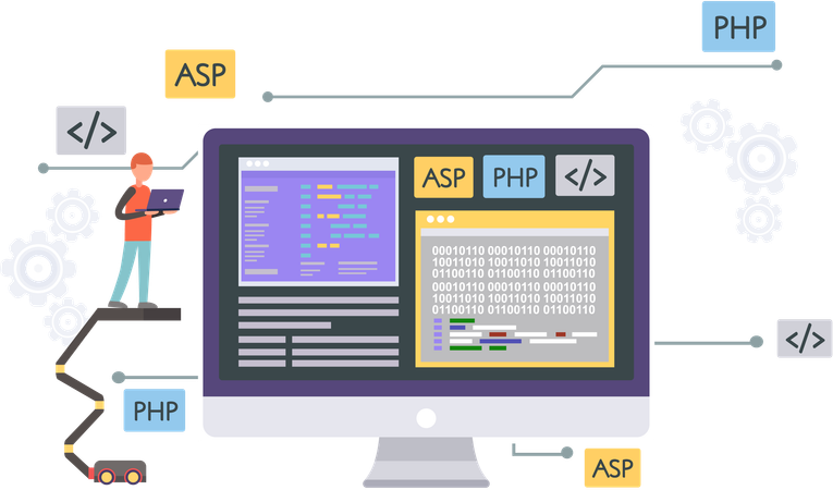 Lugar de trabajo del programador de oficina  Ilustración