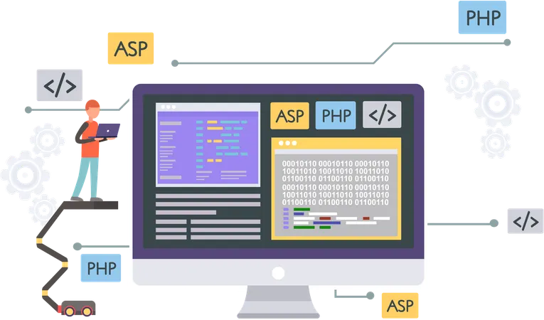 Lugar de trabajo del programador de oficina  Ilustración