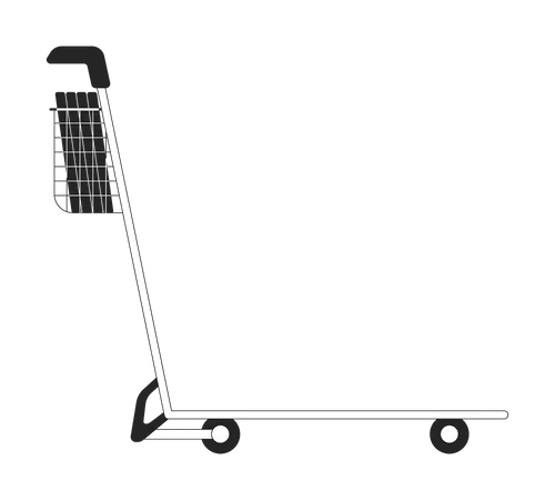 Luggage Cart At Airport Hotel Flat Monochrome Isolated Vector Object Baggage Handling Trolley Editable Black And White Line Art Drawing Simple Outline Spot Illustration For Web Graphic Design Illustration