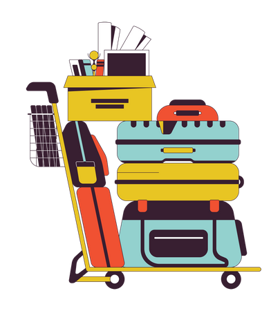 Luggage cart with stack of belongings  イラスト