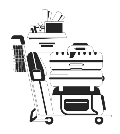 Luggage cart with stack of belongings  イラスト