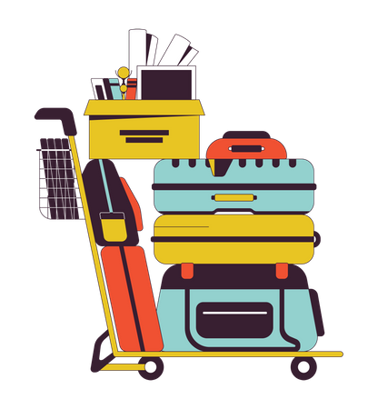 Luggage cart with stack of belongings  Illustration