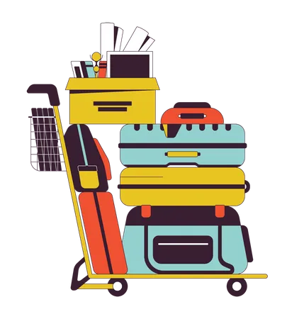 Luggage cart with stack of belongings  Illustration