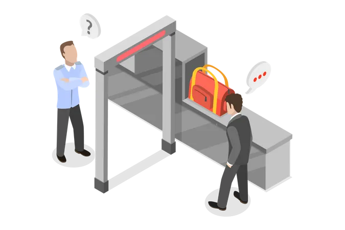 3 D Isometric Flat Vector Conceptual Illustration Of Baggage Scaning Airline Transportation Safety Illustration