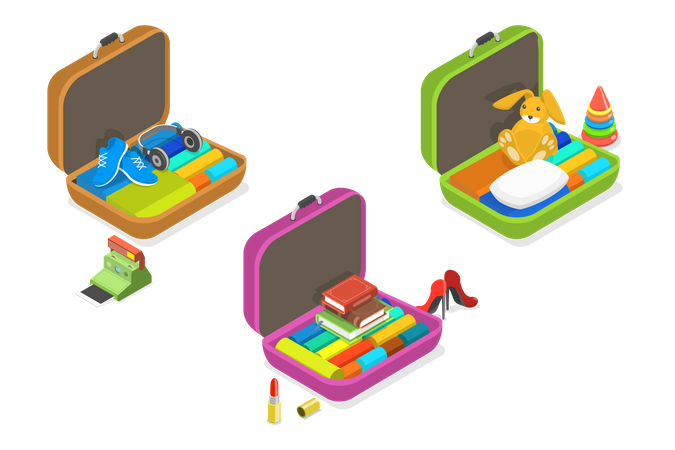 Luggages with Personal Belonging  Illustration