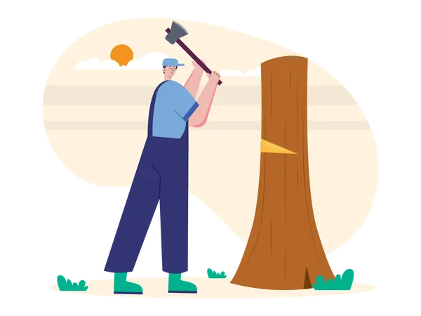 Lumberjack cutting tree  Illustration