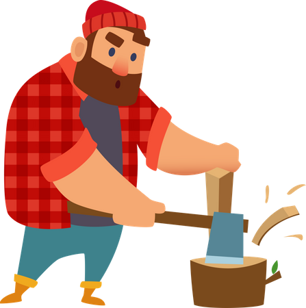Lumberjack cutting wood  Illustration