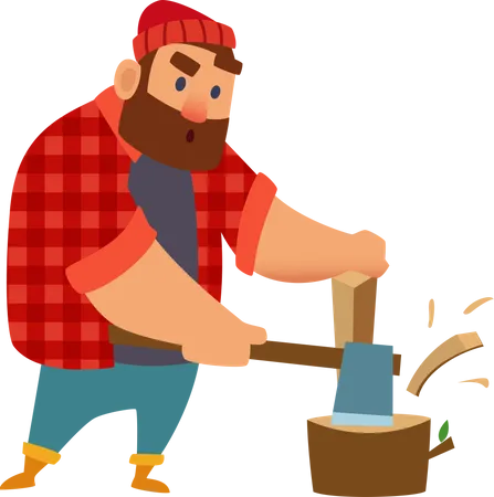 Lumberjack cutting wood  Illustration