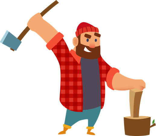 Lumberjack cutting wood  Illustration