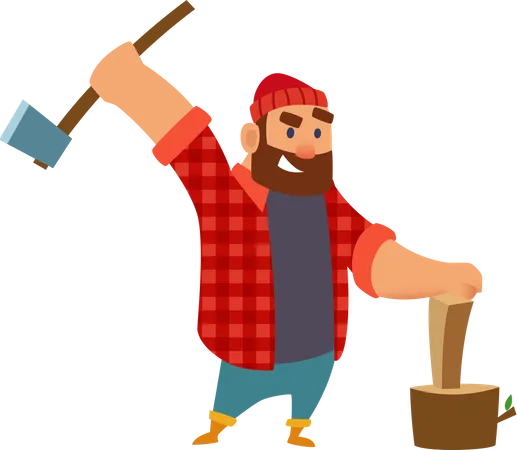 Lumberjack cutting wood  Illustration