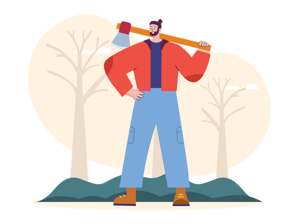 Lumberjack holding axe  Illustration