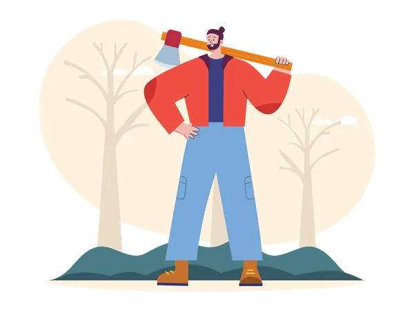 Lumberjack holding axe  Illustration