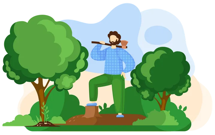 Lumberjack man with axe  Illustration