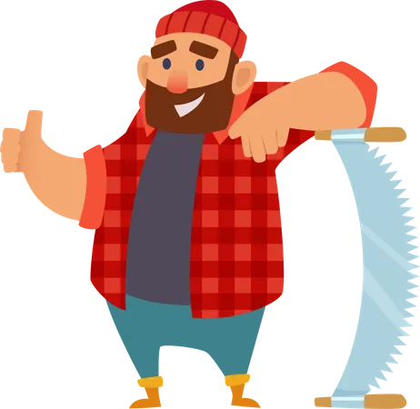 Lumberjack with crosscut saw  Illustration