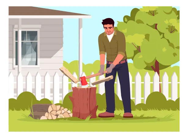 Lumberjack working in garden  Illustration