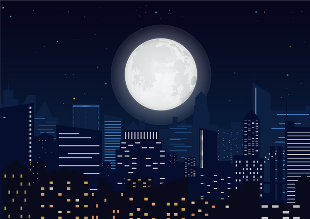 Luna de medianoche en la ciudad.  Ilustración