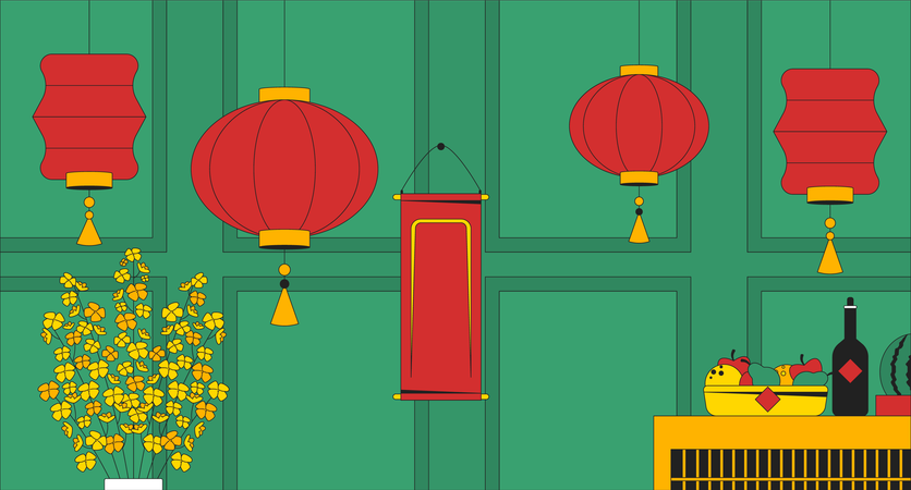 Lunar new year house ornaments  Illustration