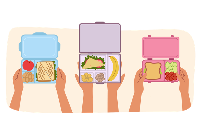 Lunch boxes with breakfast  Illustration