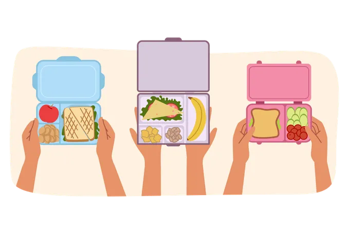 Lunch boxes with breakfast  Illustration