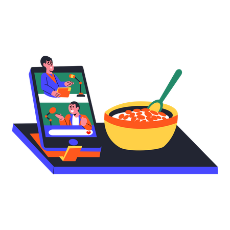 Lunch while watch conversational podcast  Illustration
