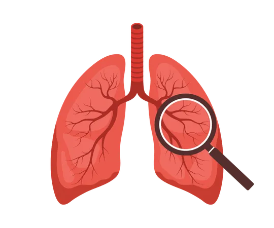 Lungs disease. Human internal organ with large magnifier. Lungs medical diagnosis and treatment. Vector illustration in flat cartoon style  Illustration