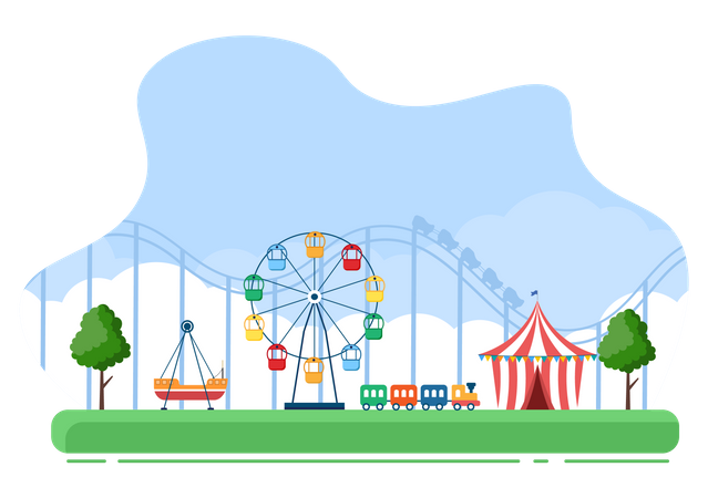 Lustige Fahrgeschäfte im Vergnügungspark  Illustration