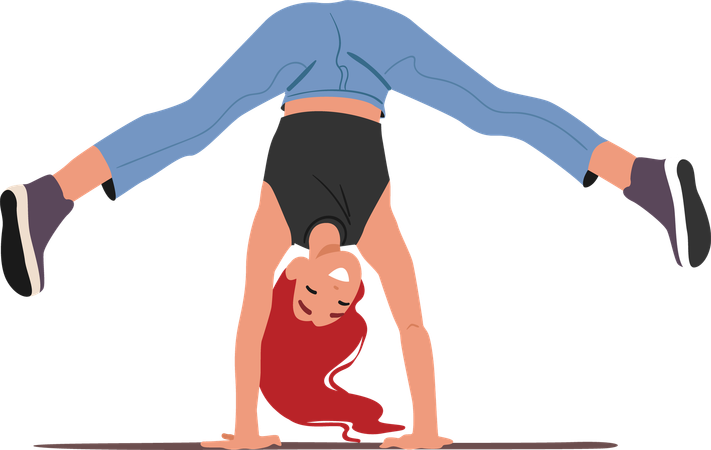 Lustige Frau macht Handstand  Illustration