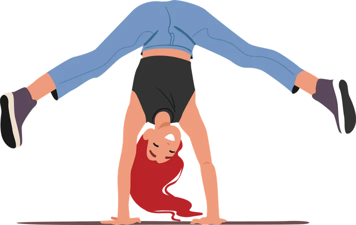 Lustige Frau macht Handstand  Illustration