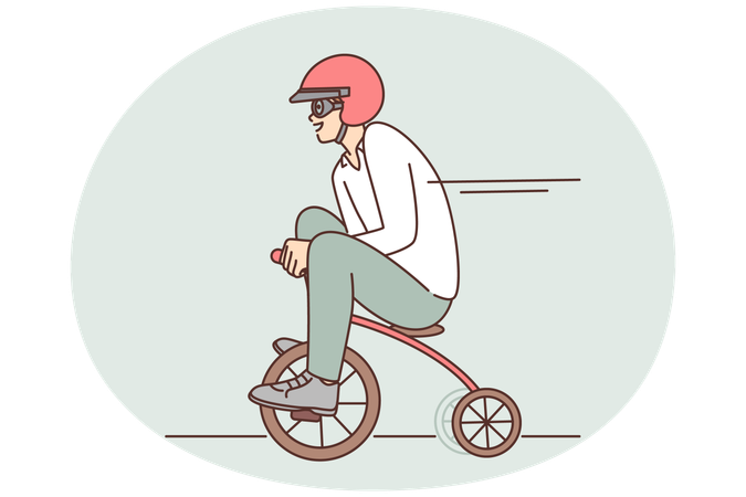 Lustiger Mann fährt Miniaturfahrrad, während er zu einem Meeting eilt oder sich in der Freizeit entspannt  Illustration