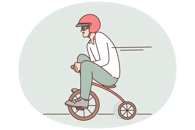 Lustiger Mann fährt Miniaturfahrrad, während er zu einem Meeting eilt oder sich in der Freizeit entspannt  Illustration