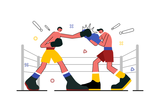 Lutadores fazendo boxe  Ilustração