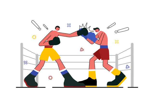 Lutadores fazendo boxe  Ilustração