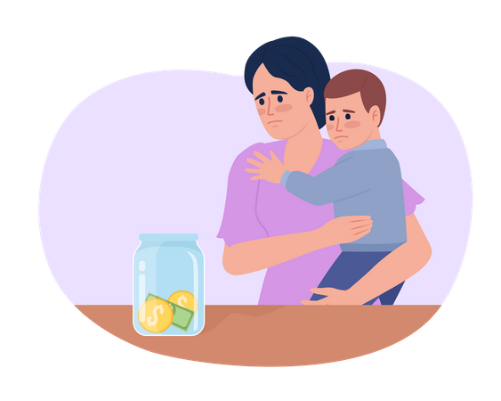 Lutas financeiras de mãe solteira  Ilustração