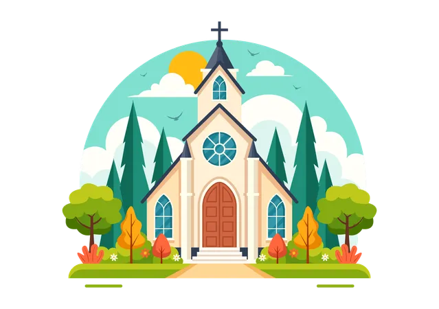 Lutheran Church Vector Illustration Featuring A Cathedral Temple Building And Christian Religious Architecture In A Flat Cartoon Style Background Illustration
