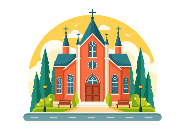 Lutheran Church Vector Illustration Featuring A Cathedral Temple Building And Christian Religious Architecture In A Flat Cartoon Style Background Illustration