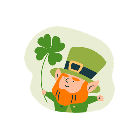 Leprechaun de la Saint-Patrick avec une feuille de trèfle  Illustration