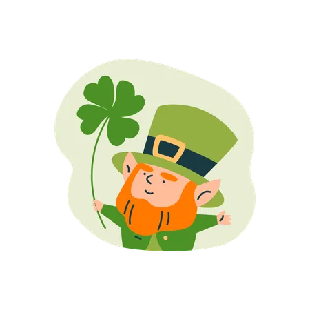 Leprechaun de la Saint-Patrick avec une feuille de trèfle  Illustration