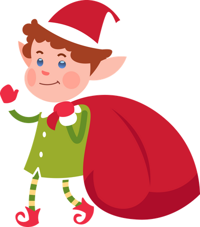 Lutin de Noël avec sac cadeau  Illustration