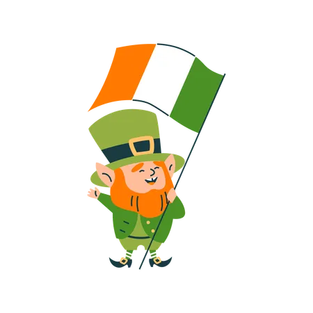 Joyeux lutin avec le drapeau irlandais  Illustration