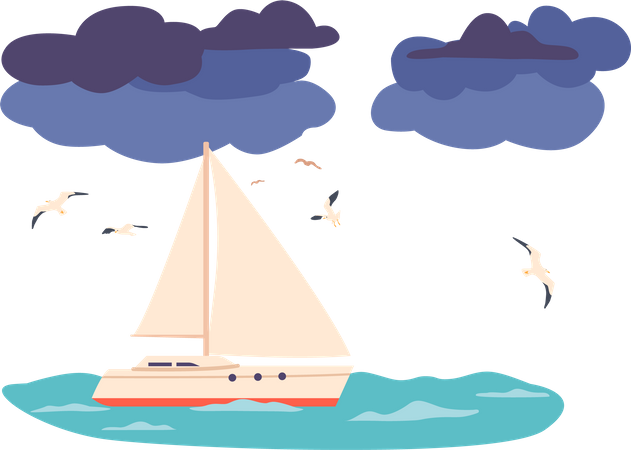 Luxurious yacht gliding gracefully on the sea  イラスト